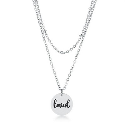 ShineHigh Stainless Steel Oval Pendant Necklace  LOVE & LOVED Engraving, Dual-Layer Chain, Rose Gold, Gold, or Silver Finish