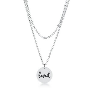 ShineHigh Stainless Steel Oval Pendant Necklace  LOVE & LOVED Engraving, Dual-Layer Chain, Rose Gold, Gold, or Silver Finish - 1 of 1