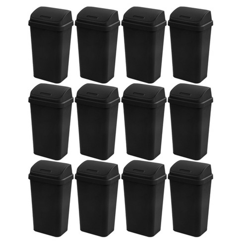 Sterilite 13 Gallon Plastic Swing Top Spave Saving Flat Side Lidded  Wastebasket Trash Can For Kitchen, Garage, Or Workspace, Black (12 Pack) :  Target