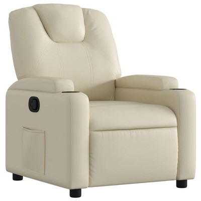 vidaXL Cream Faux Leather Recliner Chair - Manual Reclining, Cup Holders, Side Pocket, Modern Lounge Comfort for Living Room or Study