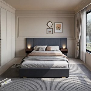 GDFStudio Kennedy 4pcs Velvet Upholstered Queen Bedroom Furniture Set with Two Floating Nightstands, Headboard and LED Lighting - 1 of 4