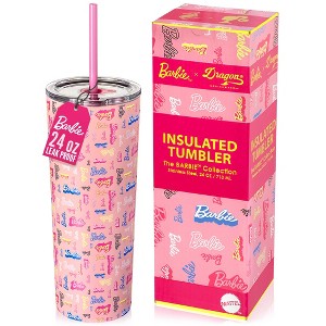 Barbie x Dragon Glassware 24 oz Vacuum Insulated Tumbler with Lid and Straws Shine Bright - 1 of 4