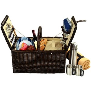 Picnic at Ascot English Style Willow Basket with Two Person Picnic Set, Blanket, and Coffee Set - 1 of 4