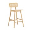 Set of 4 Rubberwood Bar Stools with Rattan Backrest,Indoor Curved Wood Seat Barstools,Counter Height Chairs for Home Bar-Cuddlewood - 3 of 4