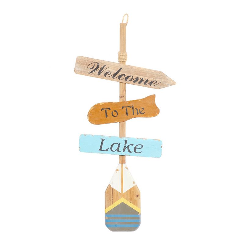 Wooden Paddle Novelty Canoe Oar Sign Wall Decor with Arrow and Stripe Patterns Multi Colored - Olivia &#38; May, 4 of 8