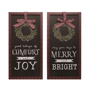 Transpac MDF Christmas with  Wreath Wall Decor Set of 2 Christmas Home Decorations - 1 of 1