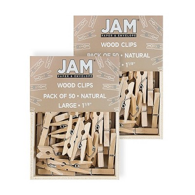 JAM Paper Wood Clip Clothespins Medium 1 1/8 Inch Natural Brown Clothes Pins 2230719108A