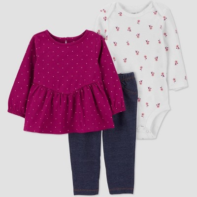Image of Carter's Just One You® Baby Girls' Dot Top & Bottom Set - Maroon 3M