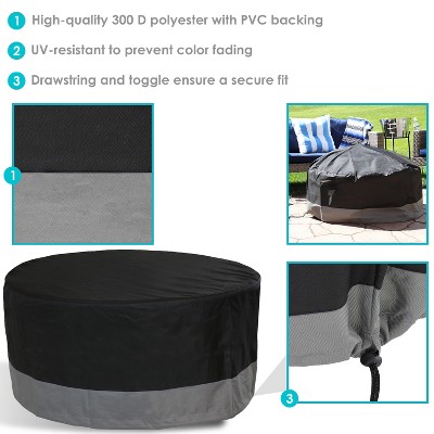 Heavy-Duty Black and Gray Round Fire Pit Cover, 80" x 25"