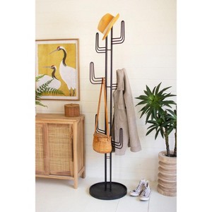 Black Iron Cactus Coat Tower – 72"H Matte Metal Six-Arm Standing Coat & Purse Rack, Boho Style by Kalalou - 1 of 3