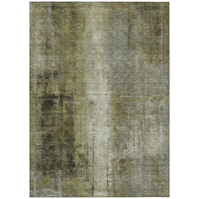 Olive Green And Ivory Abstract Washable Indoor Outdoor Area Rug