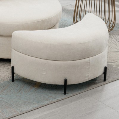 Hrinhom 32.7" W Half Moon Storage Ottoman,Modern Chenille Footstool with Metal Legs