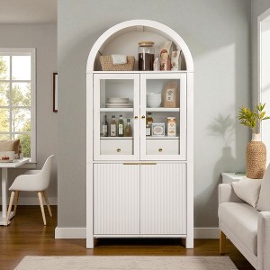 Mshliw Tall Kitchen Pantry Cabinet with Tempered Glass Doors, Adjustable Shelves, Drawer, Door Rack, Metal Handles, Kitchen Storage Cabinet - 1 of 4