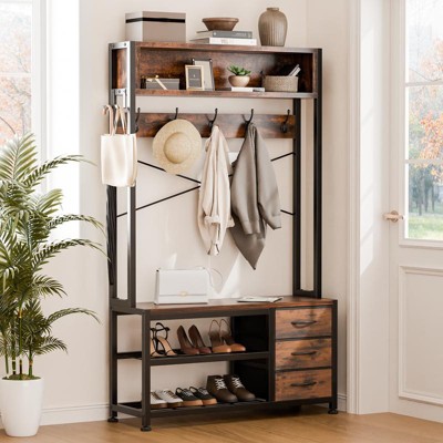 GIKPAL 6-in-1 Hall Tree with Bench, Entryway Coat Rack with 7 Hooks, Shoe Storage, 3 Drawers, and Top Shelf, Entry Organizer for Hallway or Mudroom