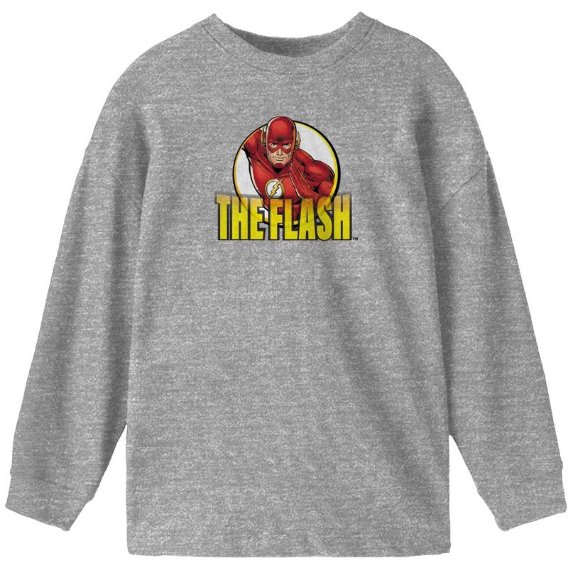 DC Comics The Flash Youth Boys Athletic Heather Gray Long Sleeve Shirt, 1 of 4