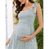 Womens Maternity Smocked Summer Casual Boho Dress Spaghetti Strap Square Neck Sleeveless Maxi Dress Baby Shower Photoshoot - 4 of 4