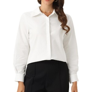 INSPIRE CHIC Women's Work Long Sleeve Embroidery Collar Button Down Shirt - 1 of 4