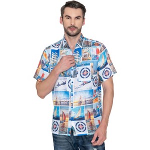 HAPPY BAY Men's Hawaiian Shirts Short Sleeve Button Down Shirt Men's Hawaii Shirts Boho Vacation Summer Beach Shirts for Men - 1 of 4