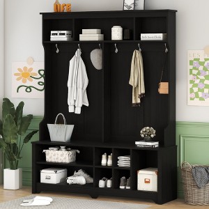NicBex Hall Tree with 6 Hooks and Multiple Storage Cabinets Multifunctional Coat Rack with Bench and Shoe Cabinet for Hallway, Living Room - 1 of 4