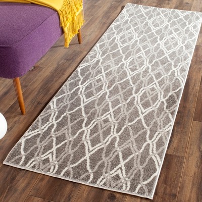 Reversible Gray Geometric Cotton-Blend Easy-Care Runner Rug