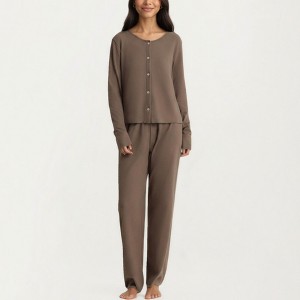 Anna-Kaci Lounge Women's 3-Piece Pajama Set with Ribbed Tank Top Long Sleeve Button Cardigan and Relaxed Fit Pants - 1 of 4