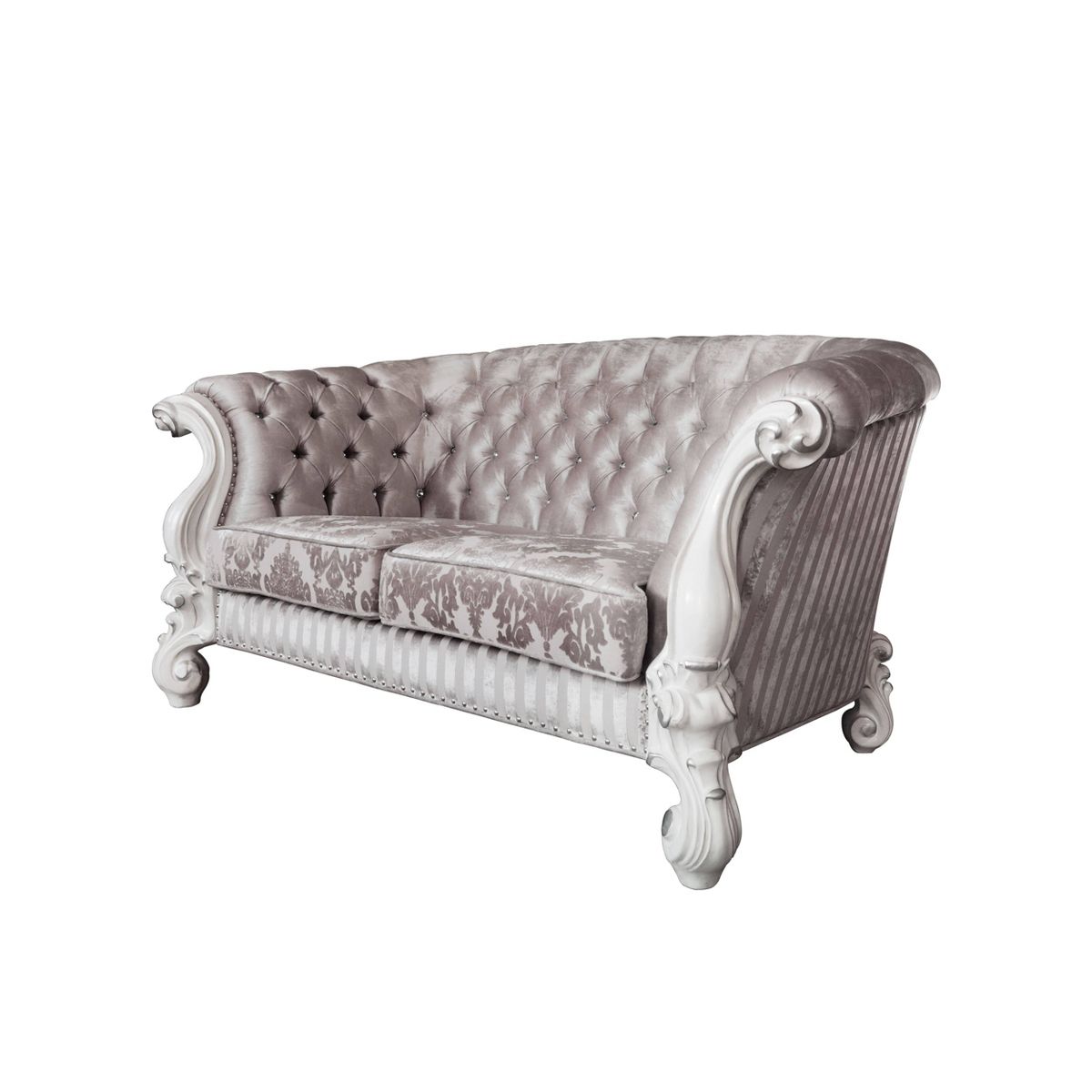 76" Versailles Sofa Ivory Fabric & Bone White Finish - Acme Furniture: Crescent, Nailhead Trim, Leather - thumbnail 2