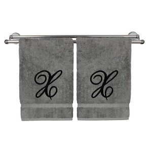 BC BARE COTTON Monogrammed Hand Towel, 100% Turkish Cotton - Set of 2 - Gray - Black Script - 1 of 4