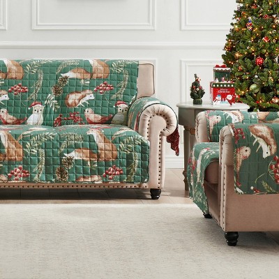 Holiday Forest Green and Red Reversible Sofa Cover