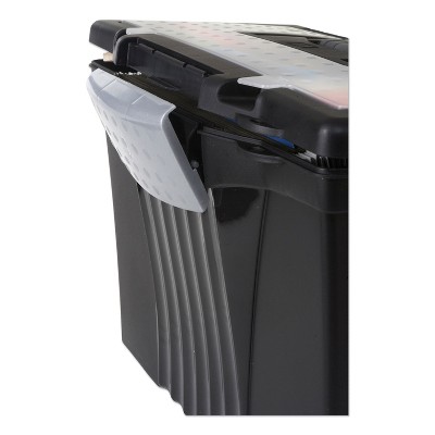 Black Plastic Portable File Box with Organizer Lid