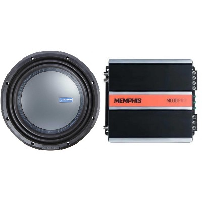 Memphis Audio M71012 M7 Series 10" component subwoofer with selectable 1- or 2-ohm impedance with MJP750.1 Monoblock Subwoofer Amplifier - 750 Watt...