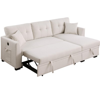 Hybition L Shaped Couch with Storage, Pull Out Sofa Bed, Futon Convertible Sleeper Sofa Chaise Lounge Recliner for Apartment, Bedroom, Living Room