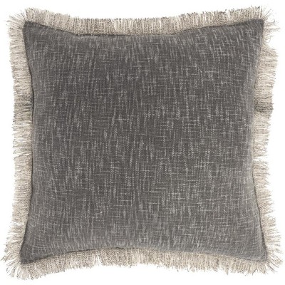 HomeRoots 22" Charcoal Cotton Throw Pillow With Fringe