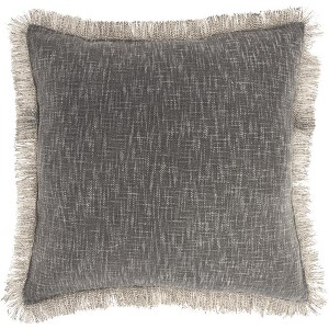 HomeRoots 22" Charcoal Cotton Throw Pillow With Fringe - 1 of 4