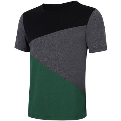 Men Soft Elasticity Slim Fit Block Stitch Crew Neck Short Sleeve Jersey T Shirt