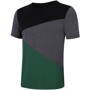 Men Soft Elasticity Slim Fit Block Stitch Crew Neck Short Sleeve Jersey T Shirt - 1 of 3