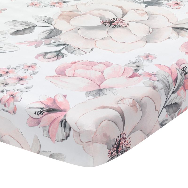 Lambs & Ivy Signature Botanical Baby Watercolor Floral Cotton Crib Sheet- White, 1 of 6