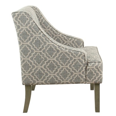 Geometric Ash Gray Upholstered Accent Armchair with Wood Legs