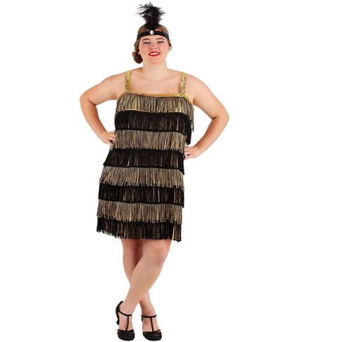 Halloweencostumes.com Women Plus Size Gold Flapper Costume, Black/orange :