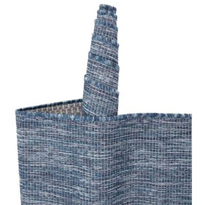 Navy Blue Square Synthetic Outdoor Flatweave Rug