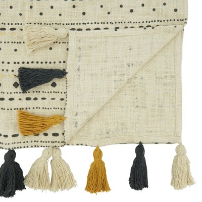 Multicolored Cotton Table Runner with Tassels and Geometric Design