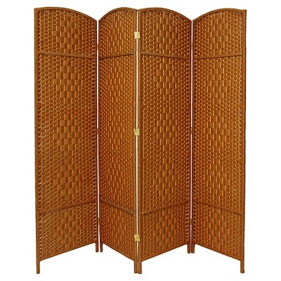 6 ft. Tall Diamond Weave Fiber Room Divider - Dark Beige (4 Panels)