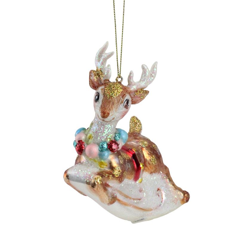 Northlight 5.25" White and Red Glittered Reindeer Glass Christmas Ornament, 2 of 4