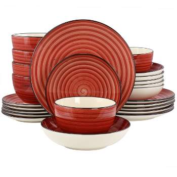Elama Gia 24 Piece Stoneware Dinnerware Set in Red