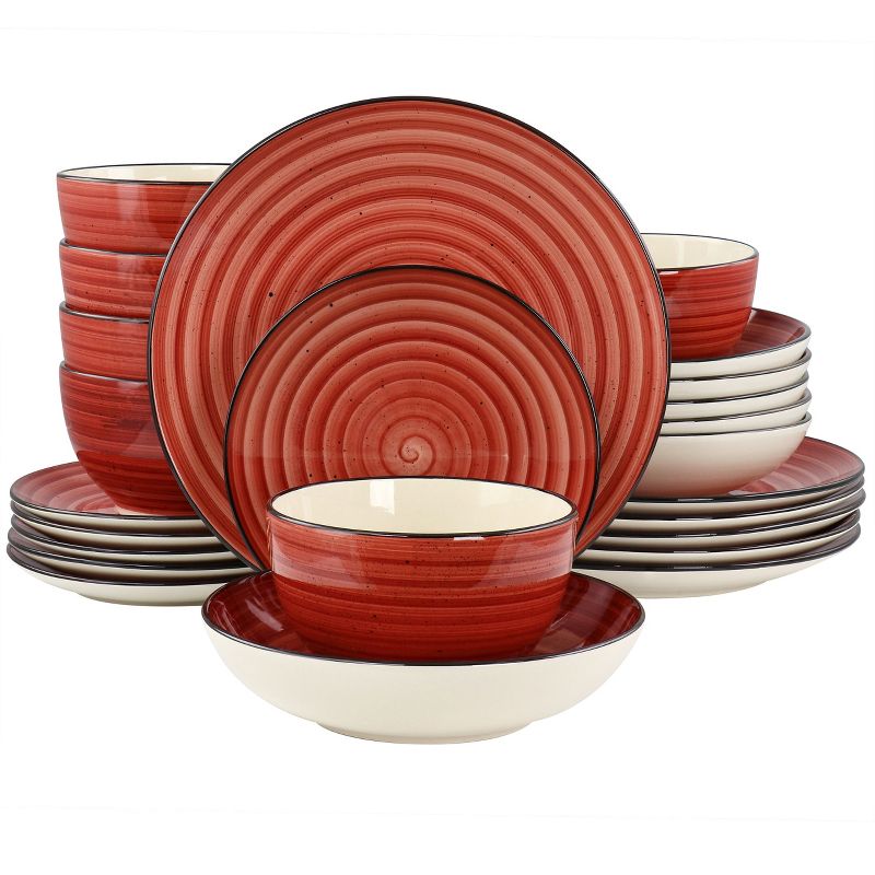Elama Gia 24 Piece Stoneware Dinnerware Set in Red, 1 of 9