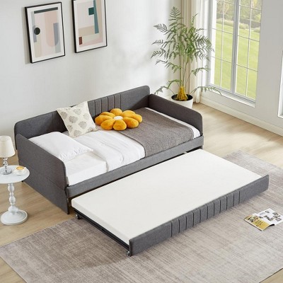 Vynxaria Daybed, sofa bed metal framed with trundle twin size, Grey, 78.4''L x 41''W x 29.8''H.