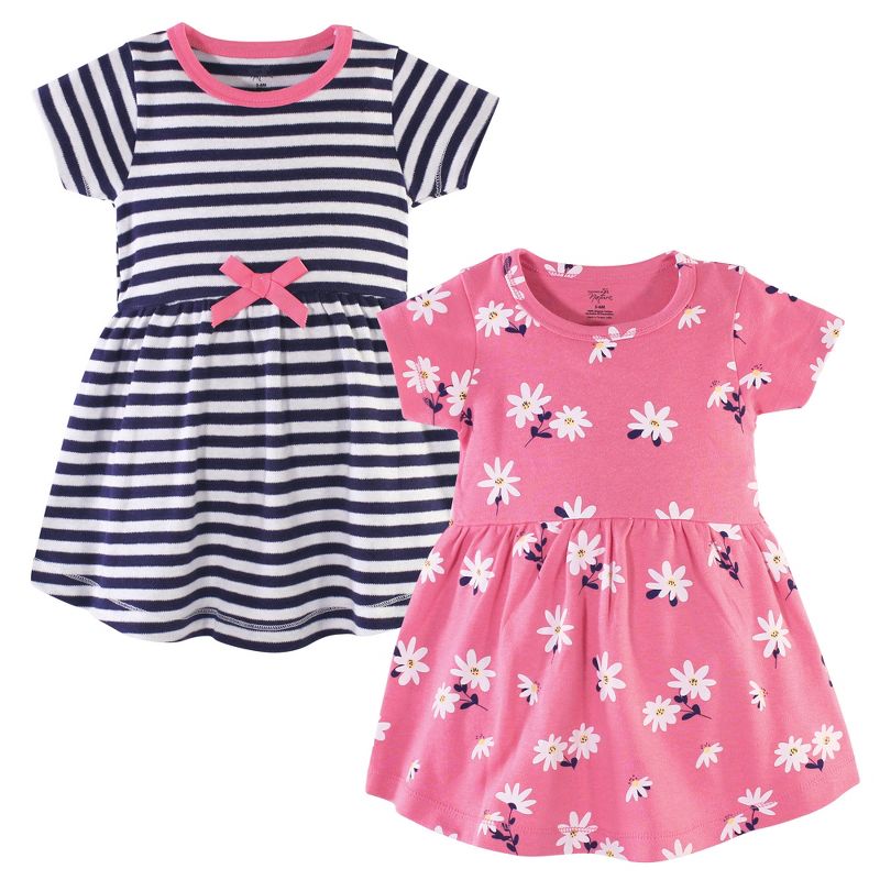 Hudson Baby Infant and Toddler Girl Cotton Short-Sleeve Dresses 2pk, Pink Daisy, 1 of 5