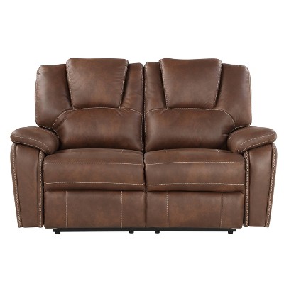 Chestnut Brown Faux Leather 62'' Reclining Loveseat with Pillow-Top Arms