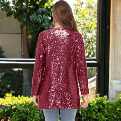 Женские куртки Anna-Kaci Women's Sequin Open Front Cocktail Outerwear Party Jacket- X Large ,Burgundy — фото 2