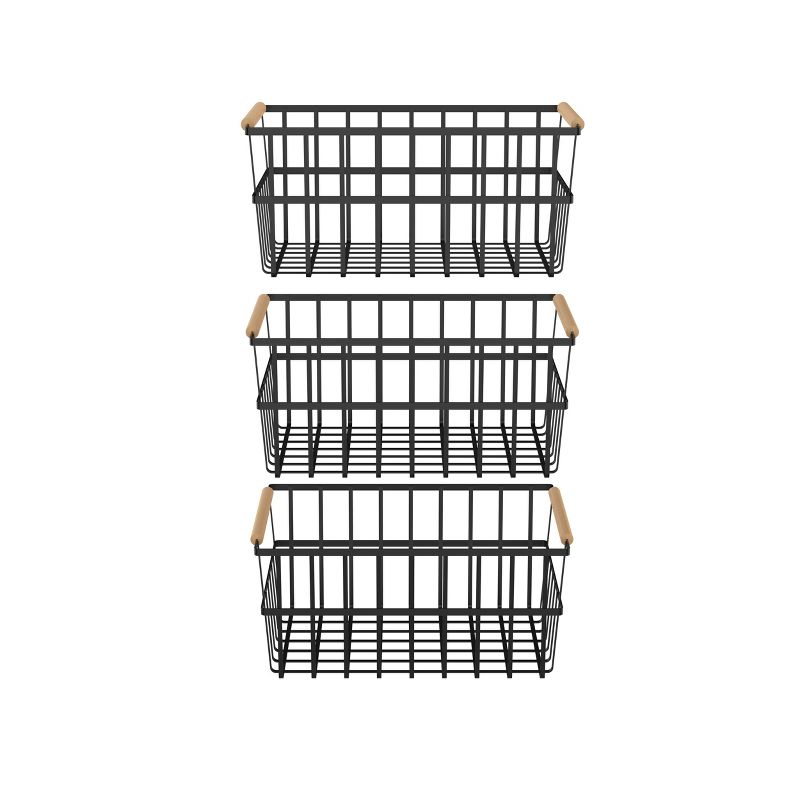 Oceanstar Metal Wire Organizer Bin Basket with Handles, Set of 3, Black, 2 of 6