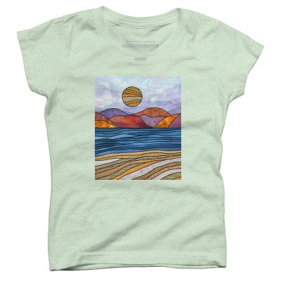 Girl's Design By Humans Beach Landscape Stain Glass By Maryedenoa T-Shirt